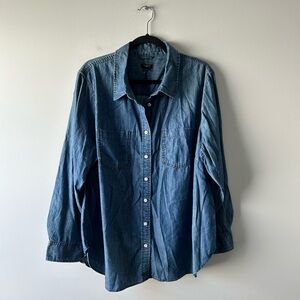 Talbots blue chambray denim button down top